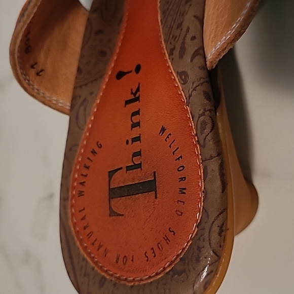 Think! Brown Burnt Orange Leather Sandals with Curved Straps EU 38 US 7.5 Boho - Picture 6 of 12